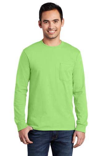 Port & Company Adult Unisex Long Sleeve Essential 100% Cotton With Pocket T-shirt